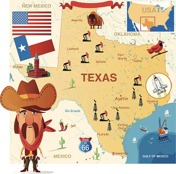 Vector illustration of Cartoon map of Texas