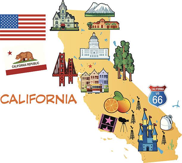 Cartoon map of California Vector Cartoon map of California san francisco flag stock illustrations