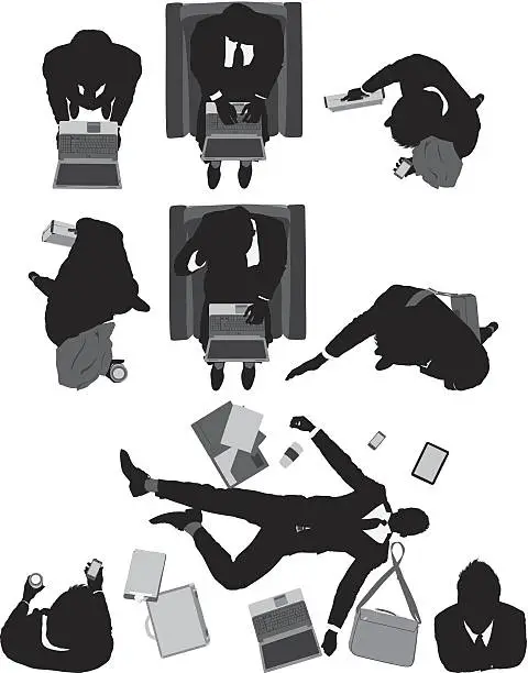 Vector illustration of Above view of businessmen in different activities