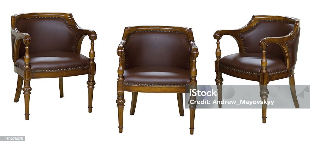 Drei vintage Stühle, isoliert auf weiss - Lizenzfrei Altertümlich Stock-Foto