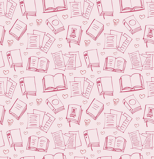 muster für mädchen mit büchern, zeitungen und herzen - romantisches verhältnis stock-grafiken, -clipart, -cartoons und -symbole