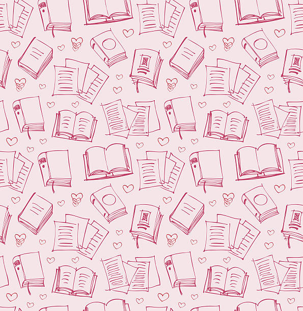 Pattern for girls with books, papers and hearts Pattern for girls with books, papers and hearts book designs stock illustrations