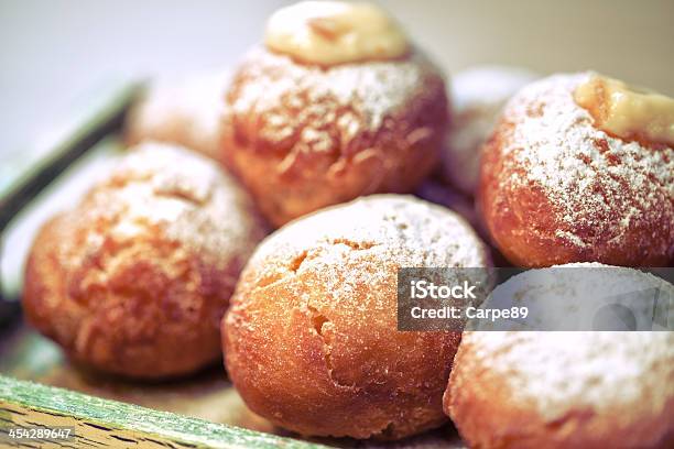 Krapfen Doghnut With Vanilla Stock Photo - Download Image Now - Baked Pastry Item, Bavarian Cream, Breakfast