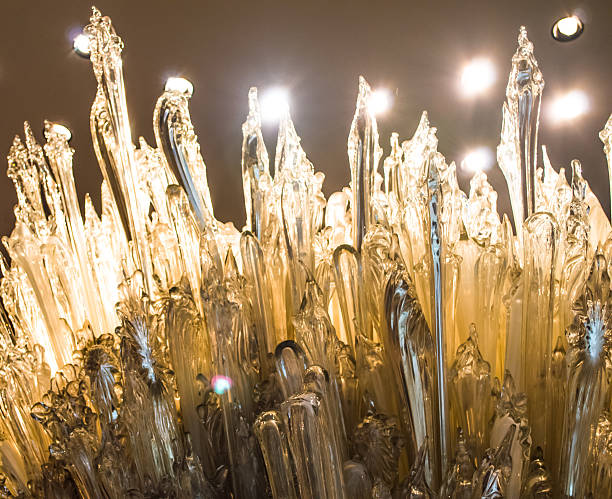 Illuminated blown glass cyrstal sculpture stock photo
