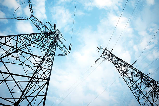 istock Power tower in the sky background 454294203