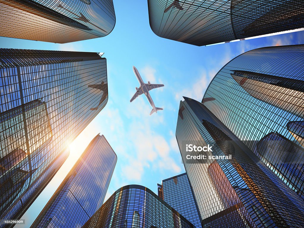 Business district with modern skyscrapers See also: Airplane Stock Photo