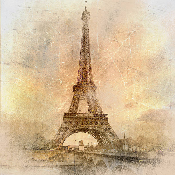 torre eiffel - grunge paper audio - fotografias e filmes do acervo