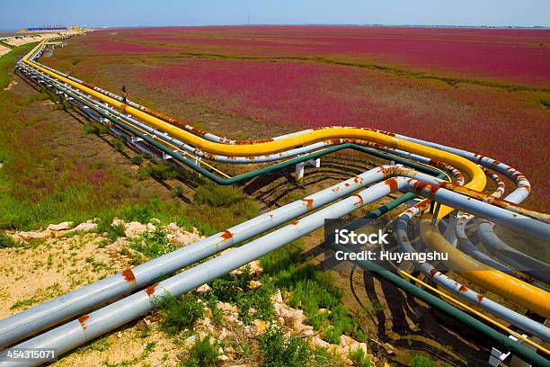 Oil Refinery Piping System Stock Photo - Download Image Now - Blue, Color Image, Curve