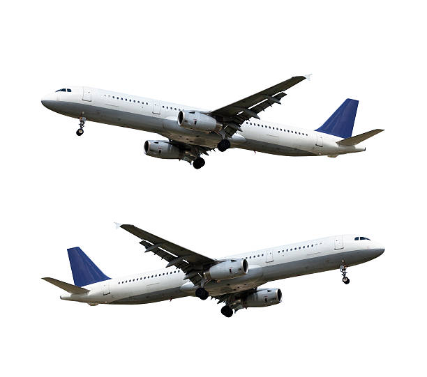 istock Airplane, landing approach, isolated on white 454316899