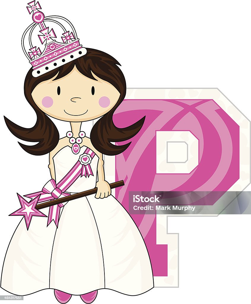 Principessa da favola carina apprendimento Lettera P - arte vettoriale royalty-free di Abbigliamento formale