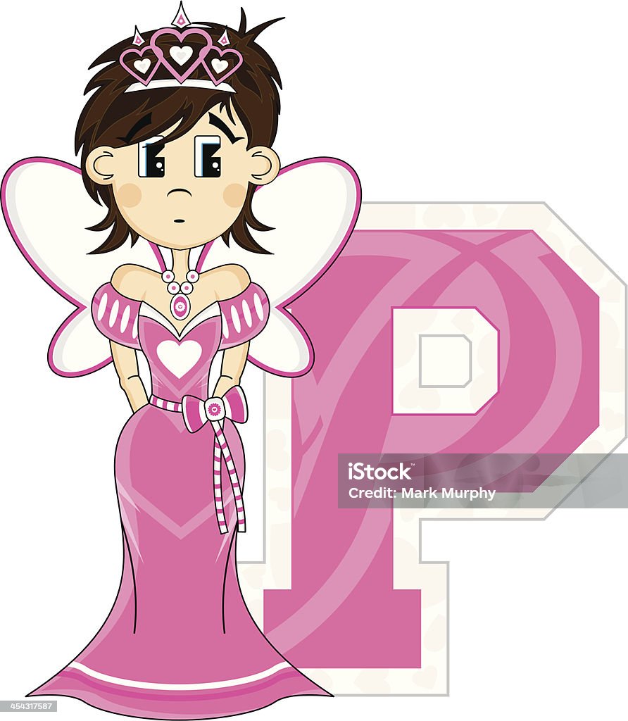 Ładny Fairytale Princess się Litera P - Grafika wektorowa royalty-free (Alfabet)