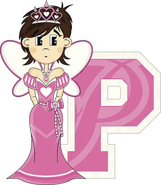 Vector illustration of Cute Fairytale Princess Learning Letter P