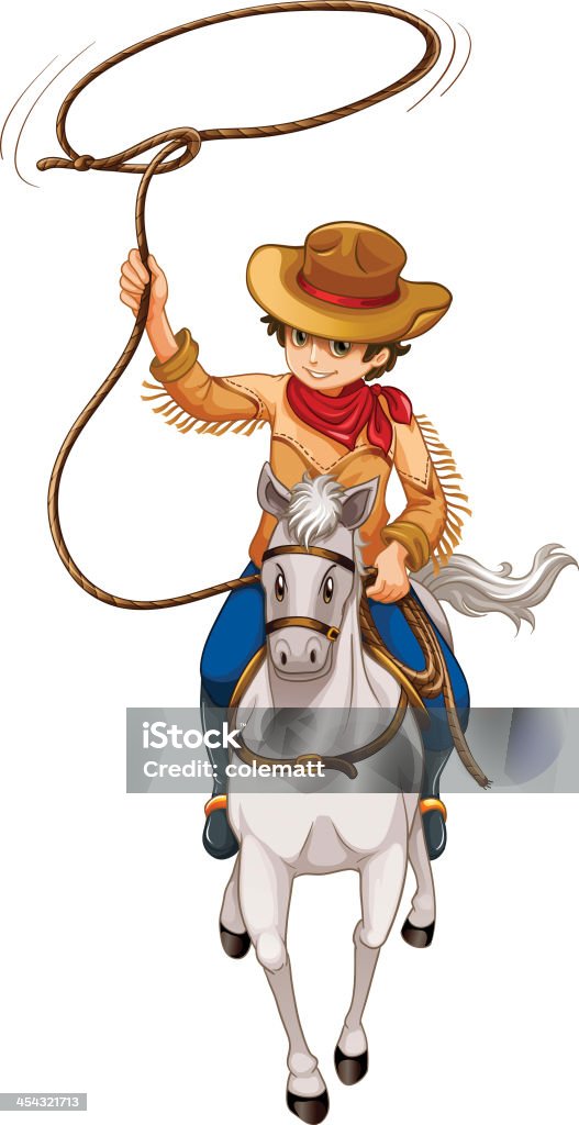 Boy riding horse with hat and rope Boy riding a horse with a hat and a rope on a white background Child stock vector