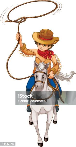 Boy Riding Horse With Hat And Rope Stock Illustration - Download Image Now - Child, Rodeo, Animal