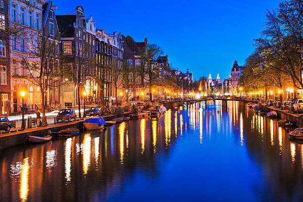 istock Amsterdam City Scene Water Canal at Night 454334805