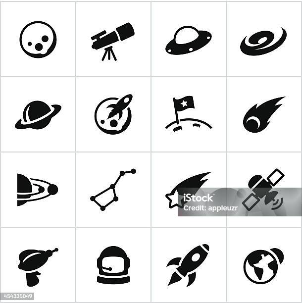 Ilustración de Astronomía Iconos Negro y más Vectores Libres de Derechos de Ícono - Ícono, Espacio exterior, OVNI