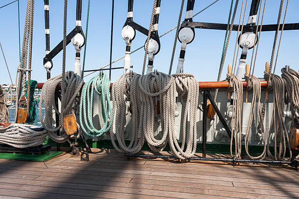 Tightropes and shekels of a yacht stock photo