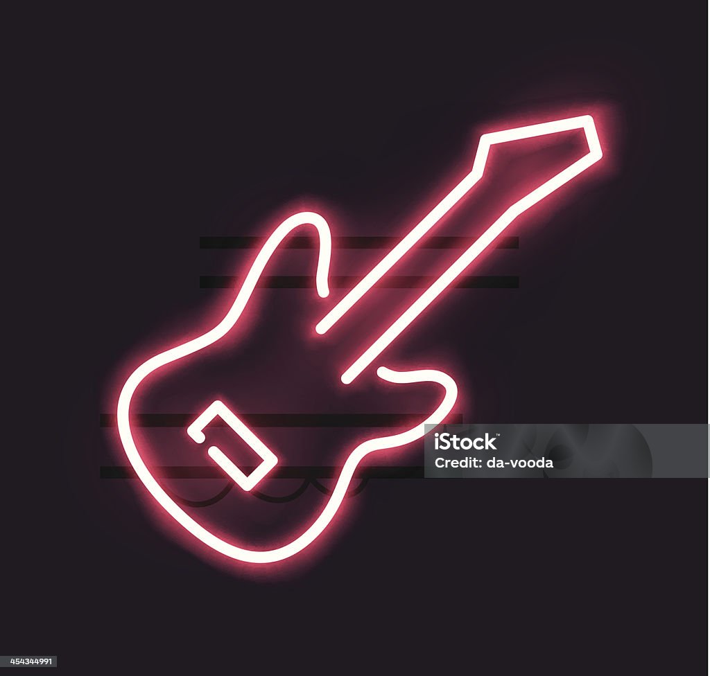 Neon guitar sign Neon Sign. Made with opacity masks. Any dark background can be used. Guitar stock vector