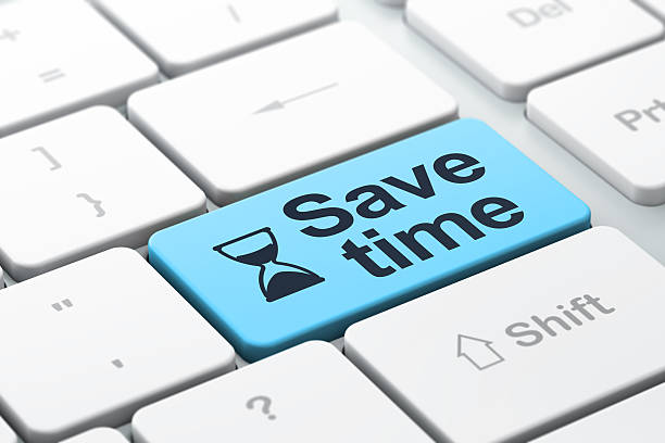 istock Hourglass and Save Time on keyboard background 454351057