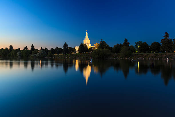 View of Salt Lake Temple against sky, Salt Lake City, Utah, USA.