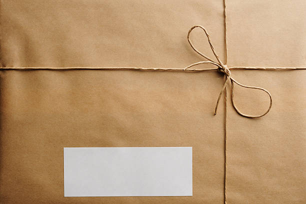 istock Close-up of brown package with a blank label 454354923