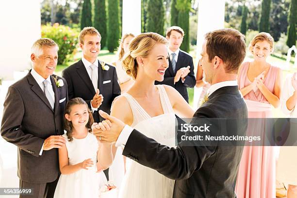 Bride And Groom Dancing During Reception Stock Photo - Download Image Now - Dancing, Wedding, Couple - Relationship