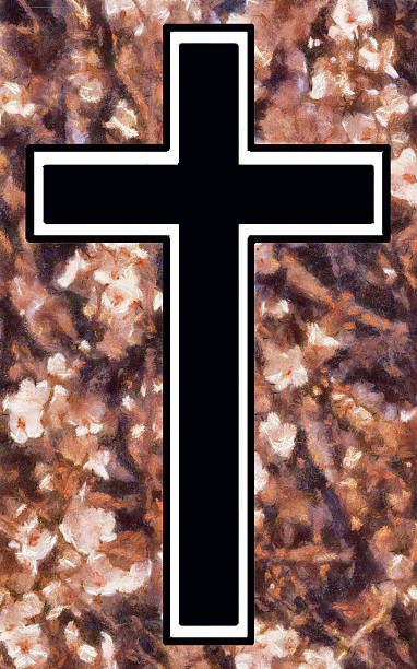 istock Peach Blossom Christian Cross (black inner) 454356977