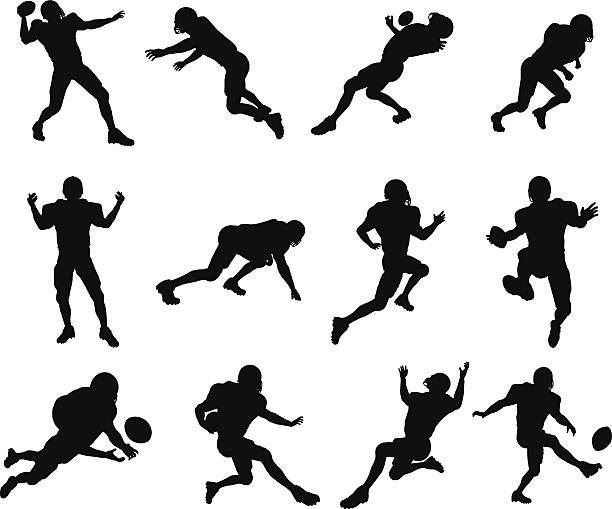 illustrations, cliparts, dessins animés et icônes de silhouettes de joueur de football américain - throwing football men ball