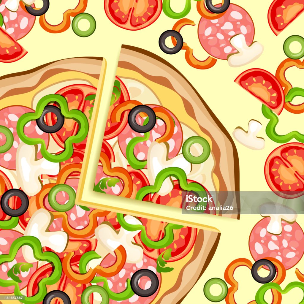 Pizza e ingredientes - Royalty-free Almoço arte vetorial
