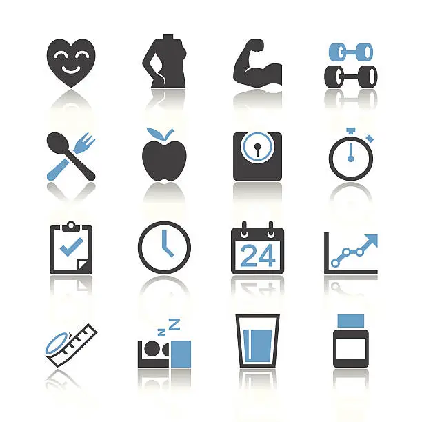 Vector illustration of Healthcare icons - reflection theme