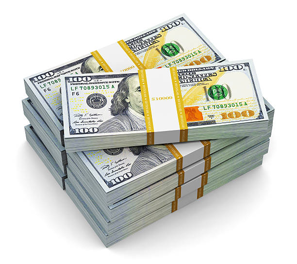 istock Two stacks of strapped new one hundred US dollar bills 454360679
