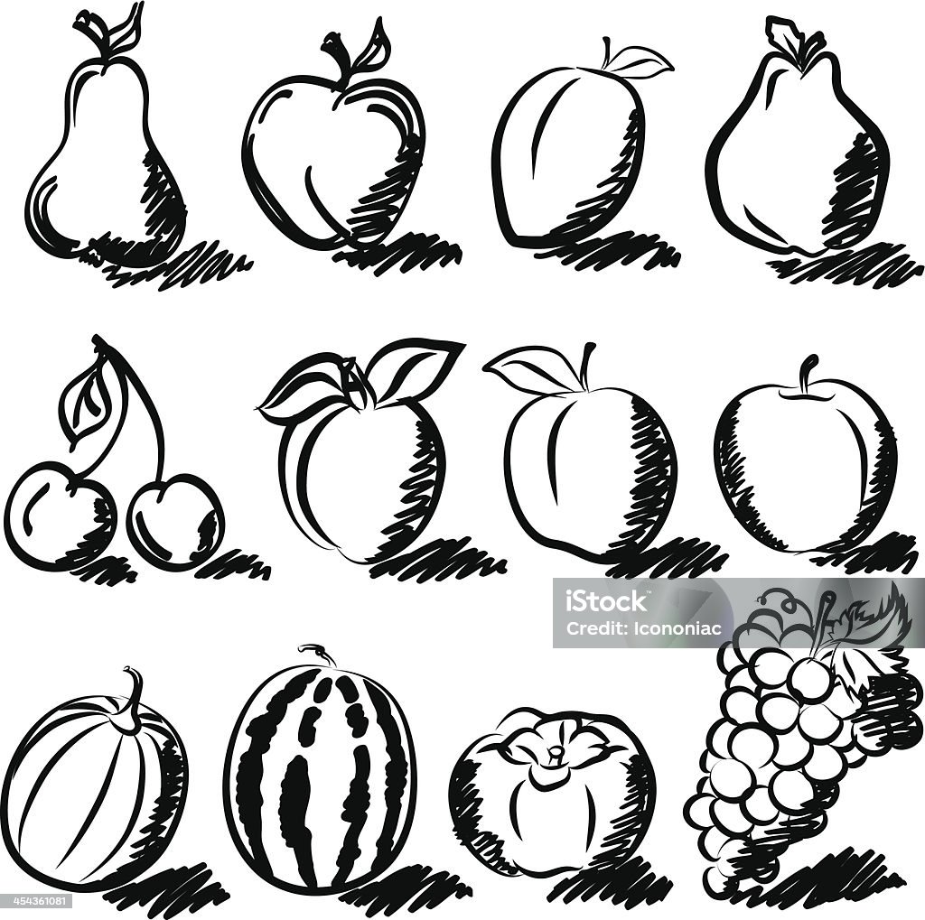 Temperierter Obst Zeichnung Vektor-set - Lizenzfrei Apfel Vektorgrafik