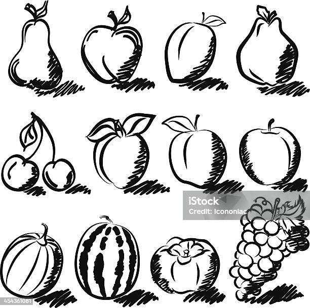 Temperierter Obst Zeichnung Vektorset Stock Vektor Art und mehr Bilder von Apfel - Apfel, Aprikose, Birne