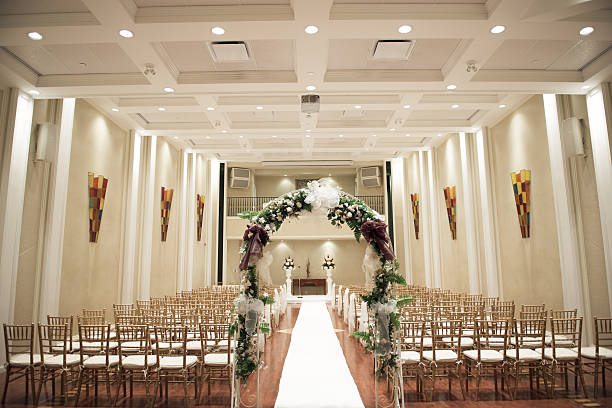 istock Wedding Ceremony Aisle Indoor with Flower Decoration 454363903