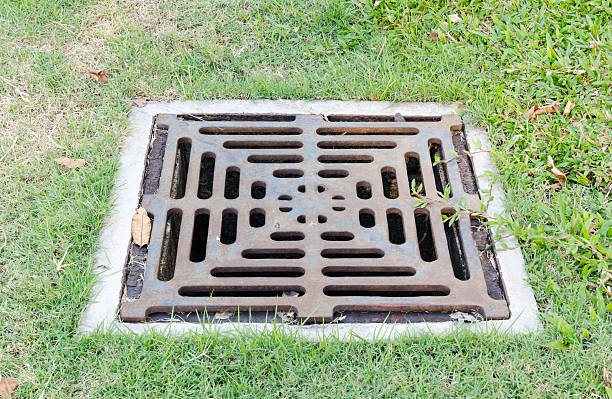istock drain on filed,sewer cover 454364967
