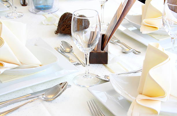 istock Decorated table in the restaurant waiting for guests 454365213