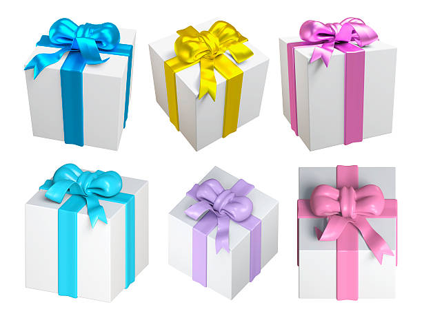 istock 3D Set Gift box color ribbon design 454365465