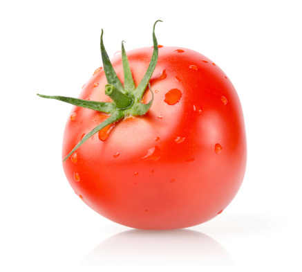 Fresh Tomato with Drops Isolated on White Background