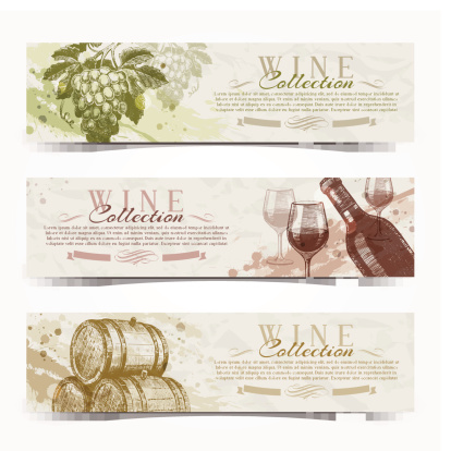 Wine and winemaking - vector grunge vintage banners with hand drawn elements.