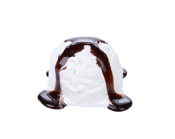istock White ice cream and chocolate syrop. 454369551