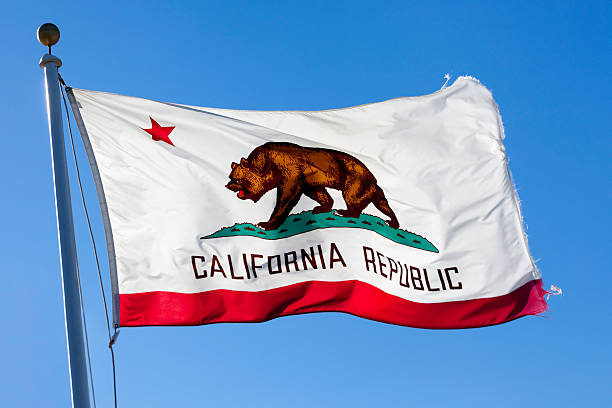 The flag of California blowing in the wind.