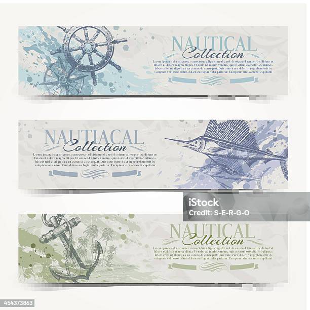 Travel And Nautical Vintage Hand Drawn Vector Banners Stock Illustration - Download Image Now