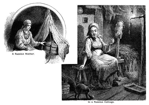 istock Russian mother and cottage - Victorian engraving 454374003