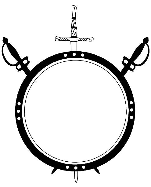 выделение xvi века круглый щит с перекрестные мечей - image created 16th century стоковые фото и изображения