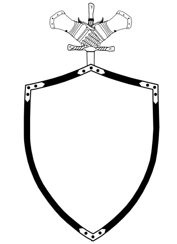 Isolated 16th Century War Shield with Sword and Gloves Vector