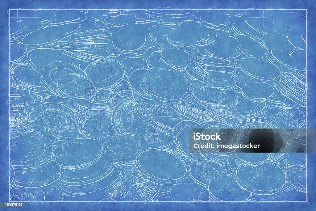 Pilha de moedas-estampa azul - Foto de stock de Azul royalty-free