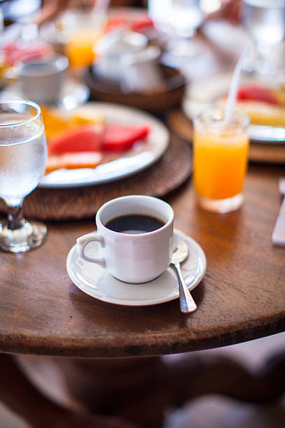 istock Black coffee and juice for breakfast at a cafe 454378503