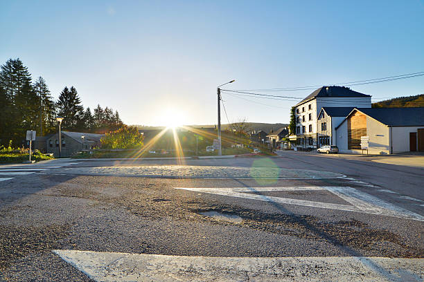 istock Road through a small village in Belgium. Vresse sur Semois. 454383699