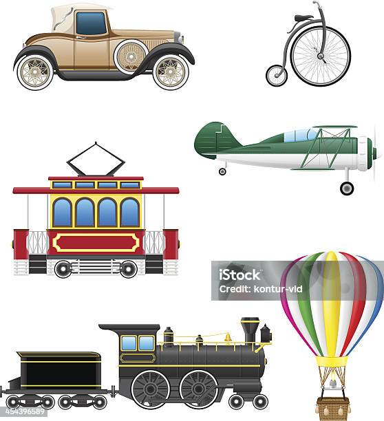 늙음 복고풍 운송하는가 설정 아이콘 벡터 일러스트레이션 골동품에 대한 스톡 벡터 아트 및 기타 이미지 - 골동품, 기관차, 기차
