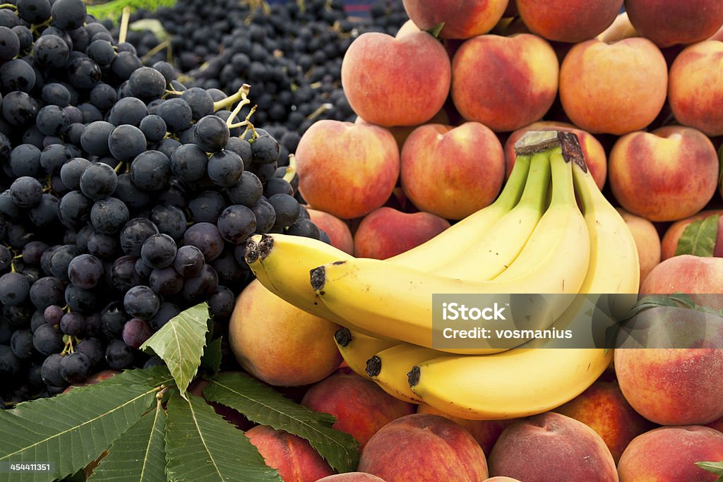 peach , grape and banana Backgrounds Stock Photo